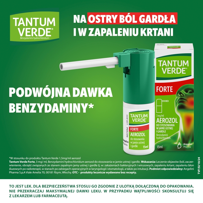 Tantum Verde Forte,  aerozol na ból gardła, 15 ml