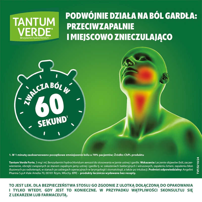 Tantum Verde Forte,  aerozol na ból gardła, 15 ml