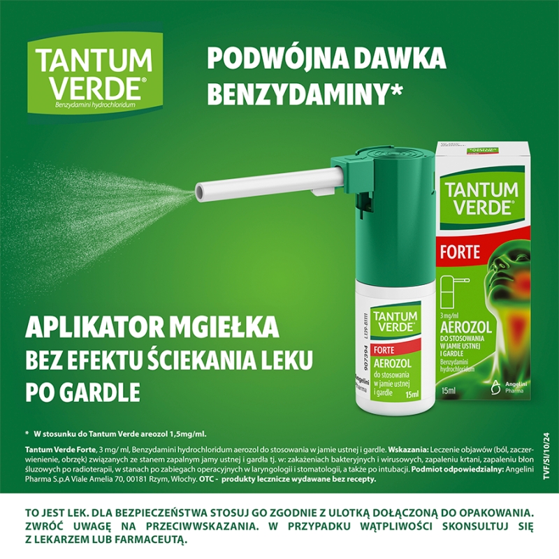 Tantum Verde Forte,  aerozol na ból gardła, 15 ml