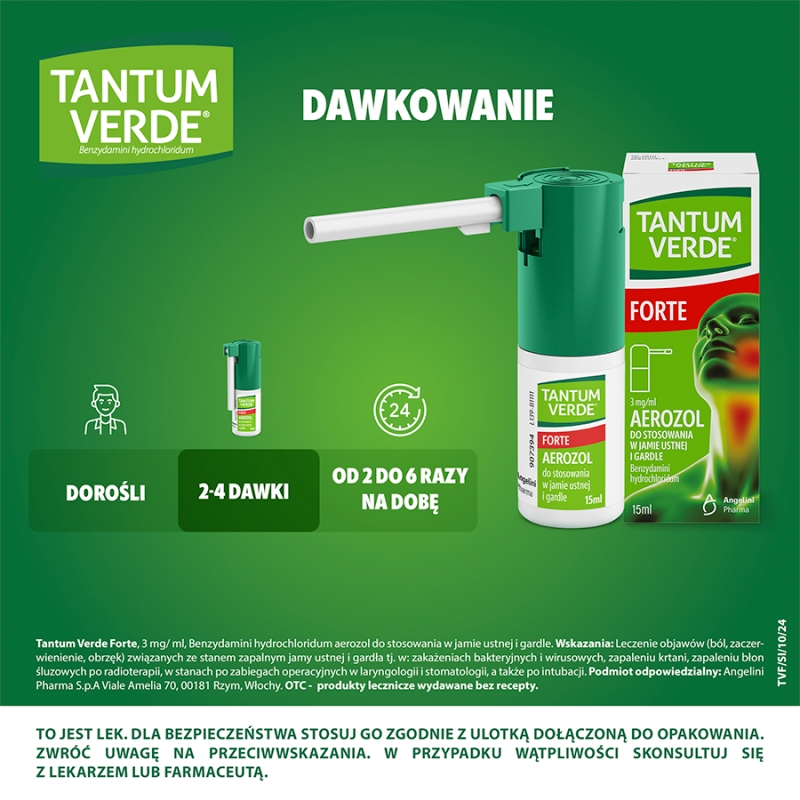 Tantum Verde Forte,  aerozol na ból gardła, 15 ml