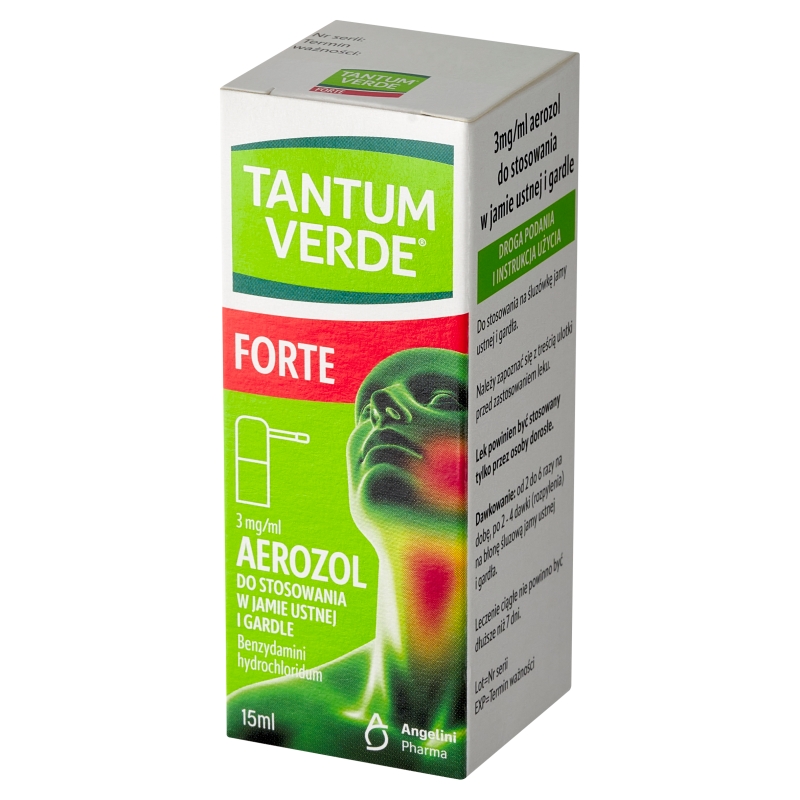 Tantum Verde Forte,  aerozol na ból gardła, 15 ml