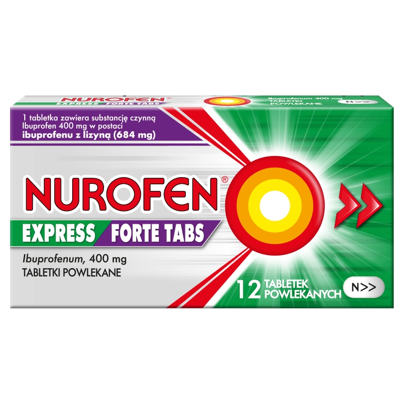 Nurofen Express Forte Tabs, tabletki na ból różnego pochodzenia, w przebiegu przeziębienia i grypy, 12 szt.