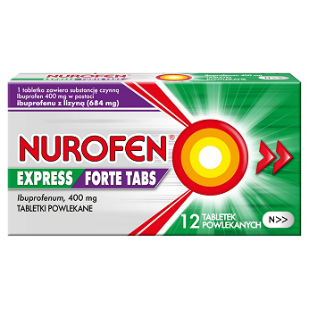 Nurofen Express Forte Tabs, tabletki na ból różnego pochodzenia, w przebiegu przeziębienia i grypy, 12 szt.