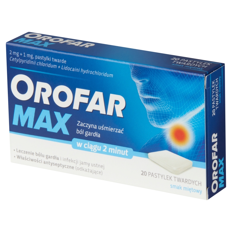 Orofar Max, pastylki do ssania o smaku miętowym, 20 szt.