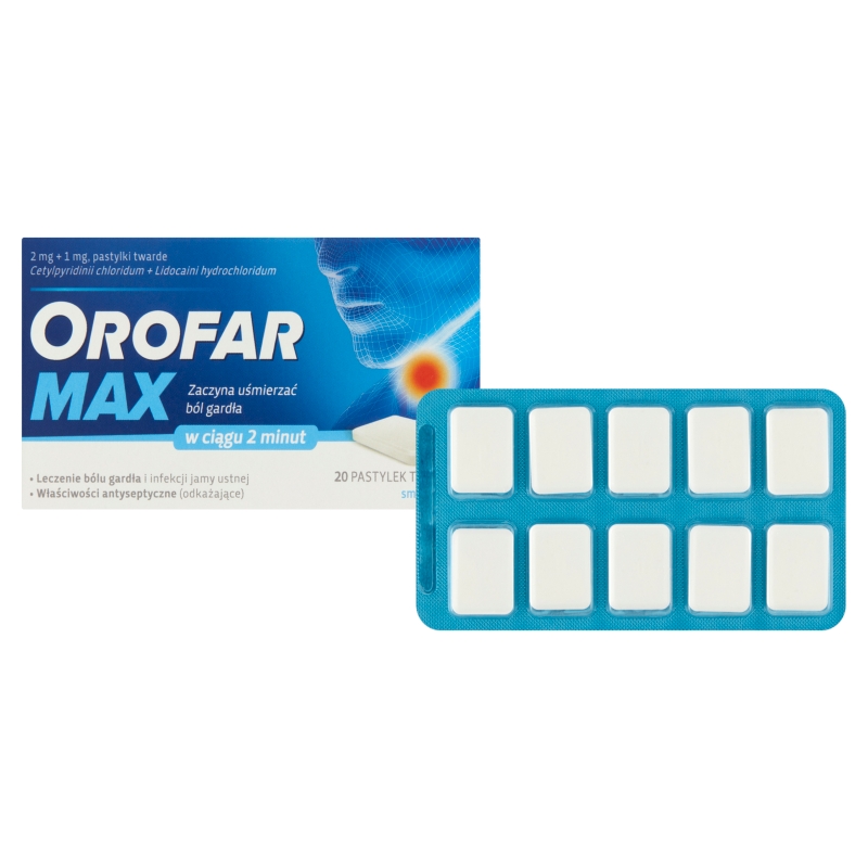 Orofar Max, pastylki do ssania o smaku miętowym, 20 szt.