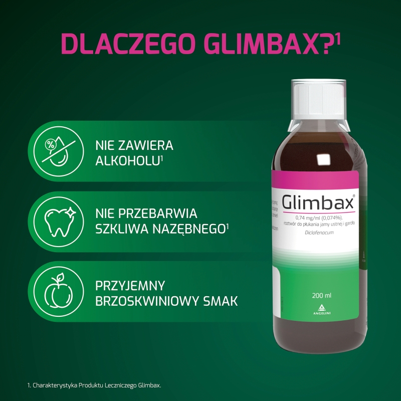 Glimbax, roztwór do płukania jamy ustnej, gardła, dziąseł w stanach zapalnych, butelka 200 ml