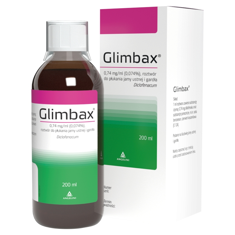 Glimbax, roztwór do płukania jamy ustnej, gardła, dziąseł w stanach zapalnych, butelka 200 ml