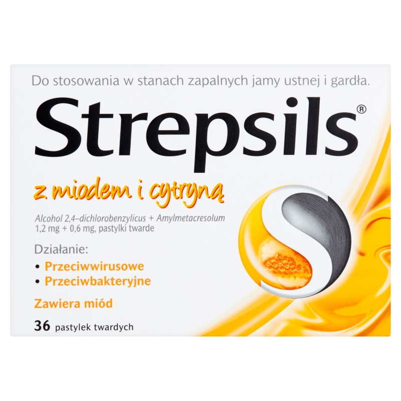 Strepsils  pastylki na stany zapalne jamy ustnej i gardła z miodem i cytryną, 36 szt.