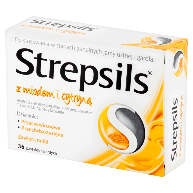 Strepsils , pastylki na stany zapalne jamy ustnej i gardła z miodem i cytryną, 36 szt.