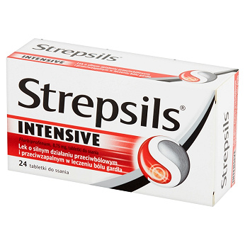 Strepsils Intensive, tabletki do ssania na ból gardła, 24 szt.