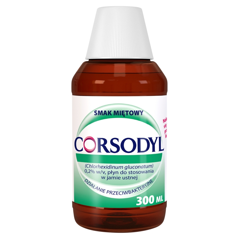 Corsodyl 0,2%, płyn do stosowania w jamie ustnej przeciwbakteryjny o smaku miętowym, butelka 300 ml
