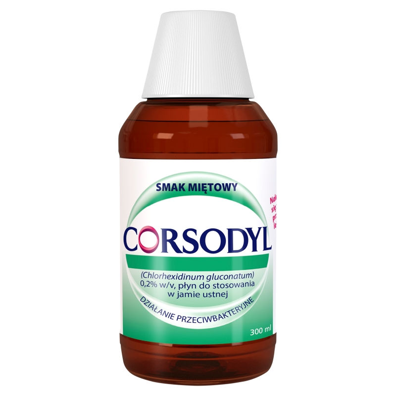 Corsodyl 0,2% płyn do stosowania w jamie ustnej przeciwbakteryjny o smaku miętowym, butelka 300 ml