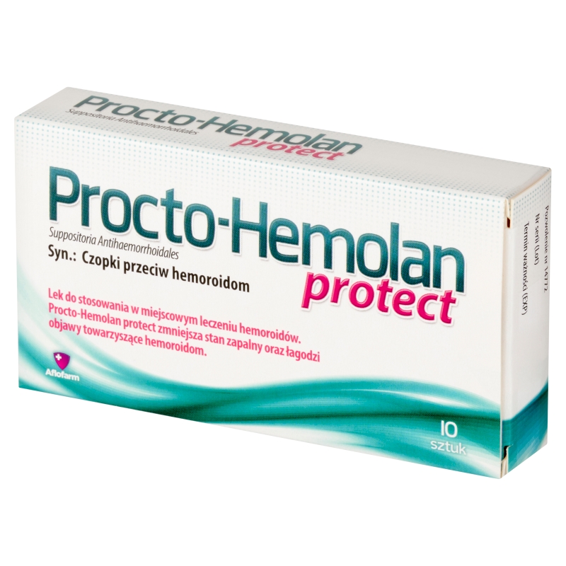Procto-Hemolan protect, czopki zmniejszające stan zapalny oraz łagodzące objawy hemoroidów, 10 szt.