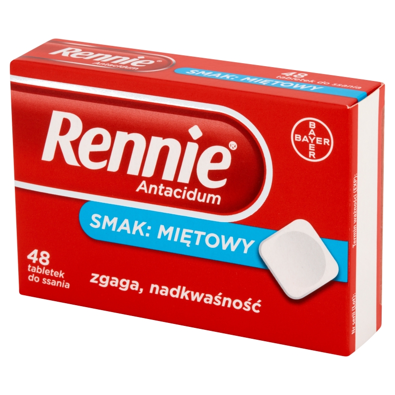 Rennie Antacidum, tabletki do ssania na zgagę, niestrawność o smaku miętowym, 48 szt.