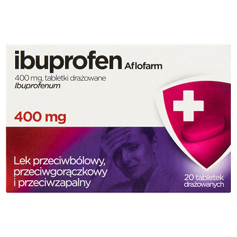 Ibuprofen Aflofarm 400 mg, tabletki przeciwbólowe, przeciwgorączkowe i przeciwzapalne, 400 mg, 20 szt.
