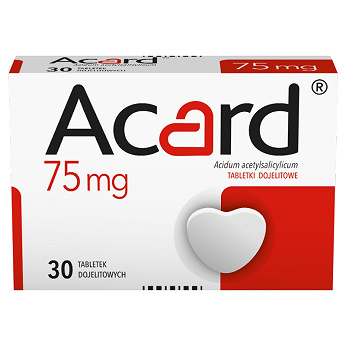Acard 75 mg, tabletki stosowne w chorobach niedokrwiennych serca, 30 szt.
