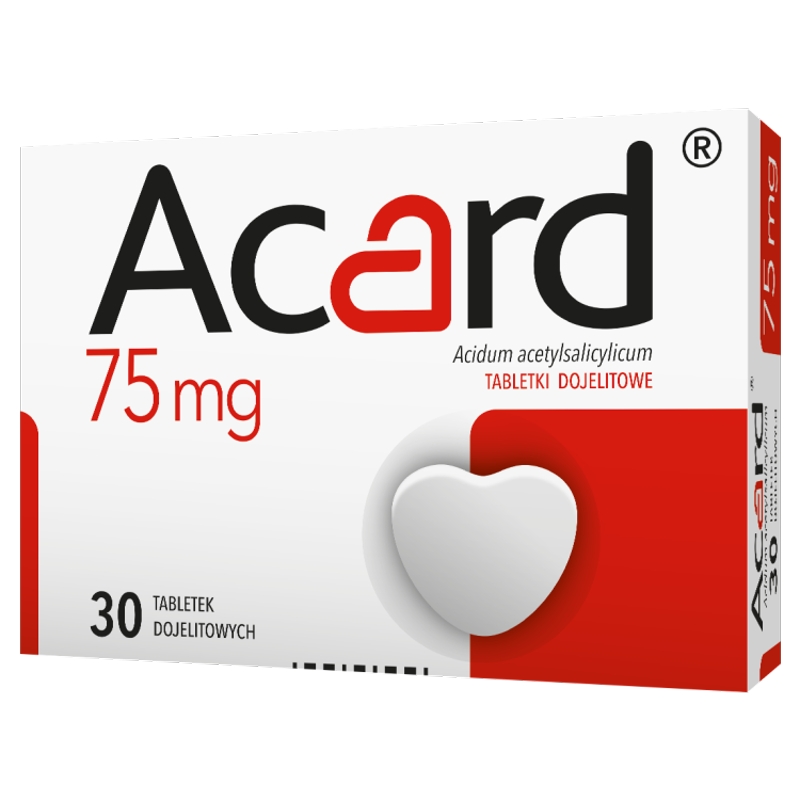 Acard 75 mg tabletki stosowne w chorobach niedokrwiennych serca, 30 szt.