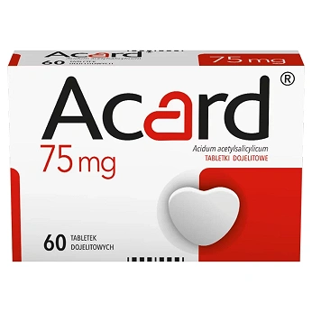 Acard 75 mg, tabletki dojelitowe stosowane w chorobach niedokrwiennych serca, 60 szt.