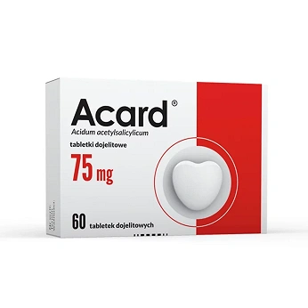 Acard 75 mg, tabletki dojelitowe stosowane w chorobach niedokrwiennych serca, 60 szt.