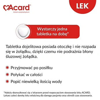 Acard 75 mg, tabletki dojelitowe stosowane w chorobach niedokrwiennych serca, 60 szt.