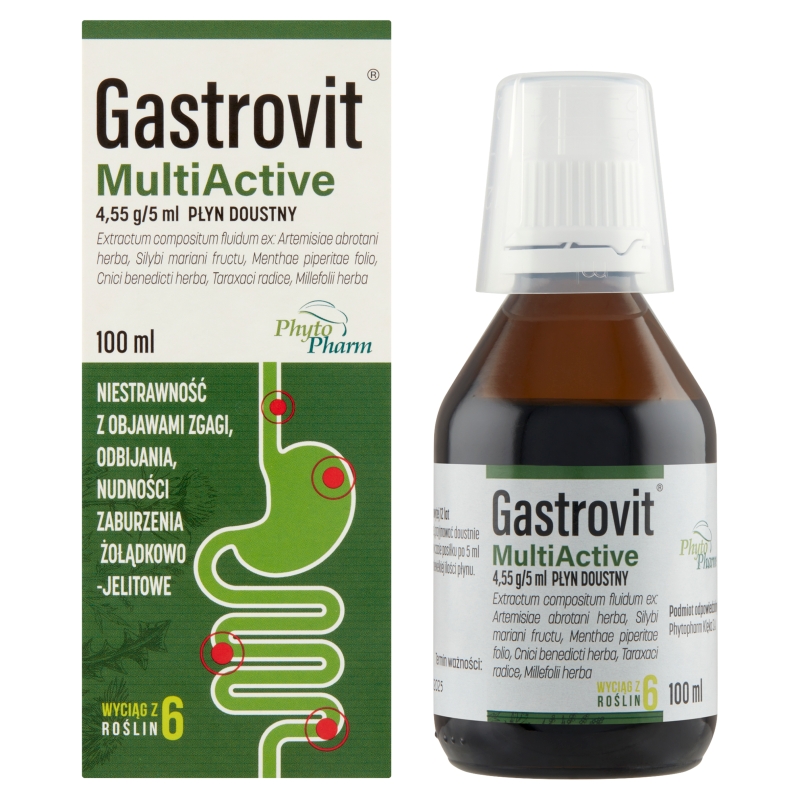 Gastrovit MultiActive, płyn na niestrawność i zaburzenia żołądkowo-jelitowe, butelka 100 ml