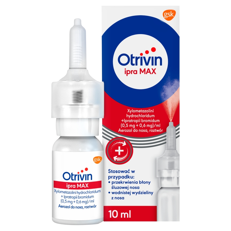 Otrivin ipra MAX, aerozol na przeziębienie, zapalenie błony śluzowej nosa, butelka 10 ml