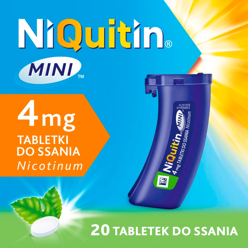 NiQuitin Mini 4 mg, tabletki wspomagające rzucanie palenia, 20 szt.