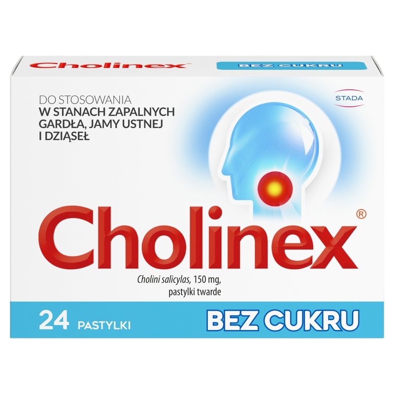 Cholinex , pastylki w stanach zapalnych gardła i jamy ustnej bez cukru, 24 szt.