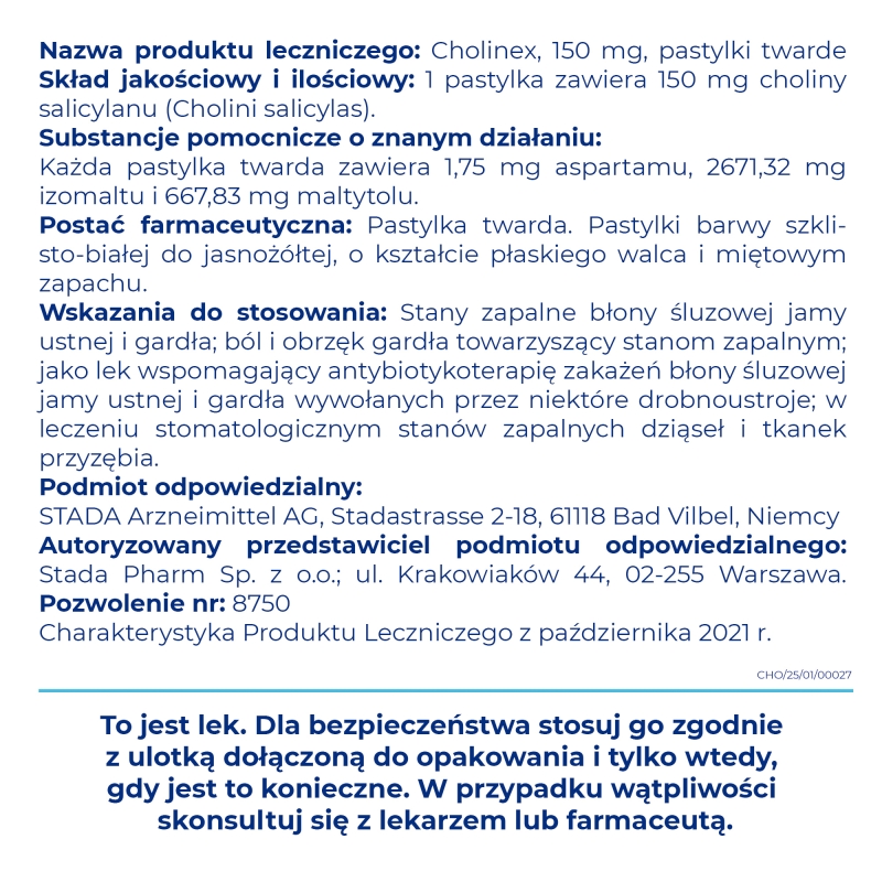 Cholinex , pastylki w stanach zapalnych gardła i jamy ustnej bez cukru, 24 szt.