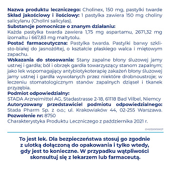 Cholinex , pastylki w stanach zapalnych gardła i jamy ustnej bez cukru, 24 szt.