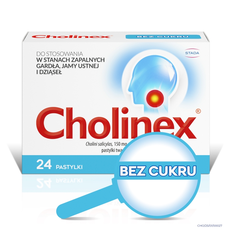 Cholinex , pastylki w stanach zapalnych gardła i jamy ustnej bez cukru, 24 szt.