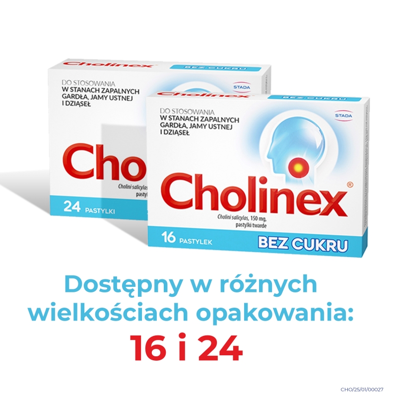 Cholinex , pastylki w stanach zapalnych gardła i jamy ustnej bez cukru, 24 szt.