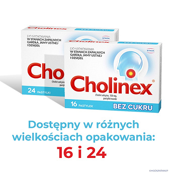 Cholinex , pastylki w stanach zapalnych gardła i jamy ustnej bez cukru, 24 szt.
