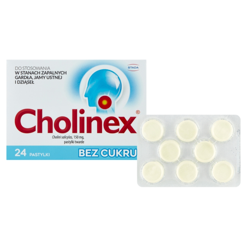 Cholinex , pastylki w stanach zapalnych gardła i jamy ustnej bez cukru, 24 szt.