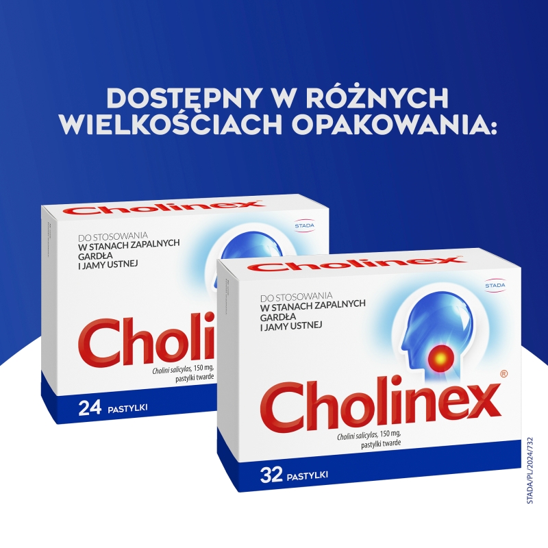 Cholinex, pastylki w stanach zapalnych gardła i jamy ustnej, 24 szt