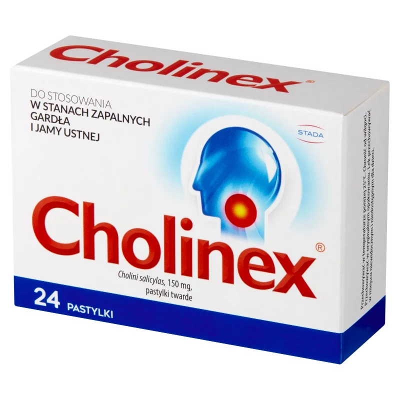 Cholinex, pastylki w stanach zapalnych gardła i jamy ustnej, 24 szt