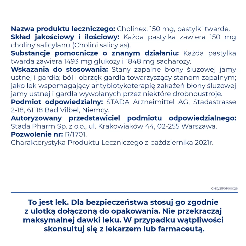 Cholinex, pastylki w stanach zapalnych gardła i jamy ustnej, 32 szt.