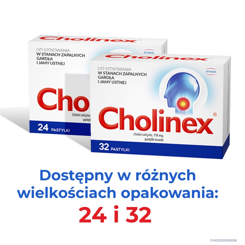 Cholinex, pastylki w stanach zapalnych gardła i jamy ustnej, 32 szt.