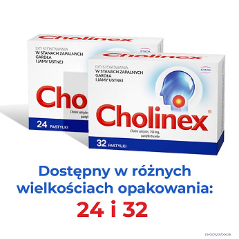Cholinex, pastylki w stanach zapalnych gardła i jamy ustnej, 32 szt.