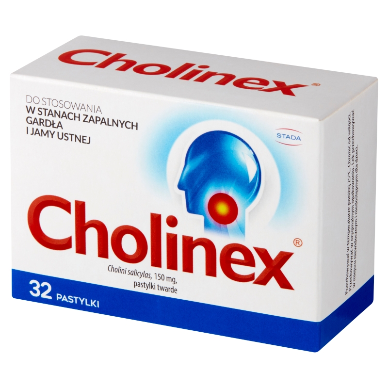 Cholinex, pastylki w stanach zapalnych gardła i jamy ustnej, 32 szt.