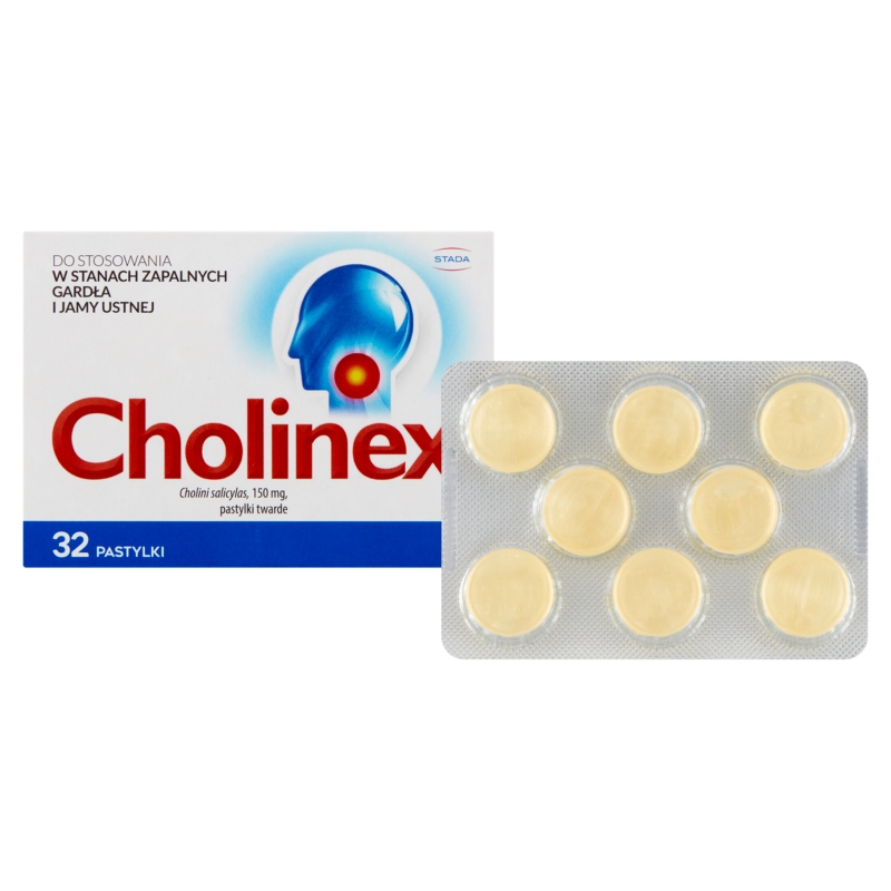 Cholinex, pastylki w stanach zapalnych gardła i jamy ustnej, 32 szt.