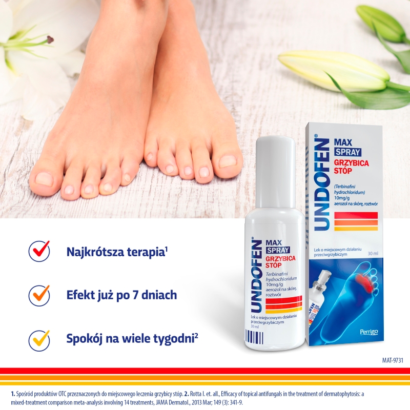 Undofen Max Spray, aerozol na skórę na grzybicę skóry stóp, butelka 30 ml