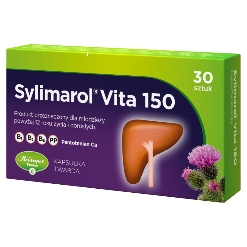 Sylimarol Vita 150, kapsułki wspomagające w uszkodzeniach wątroby i niestrawnościach, 30 szt.