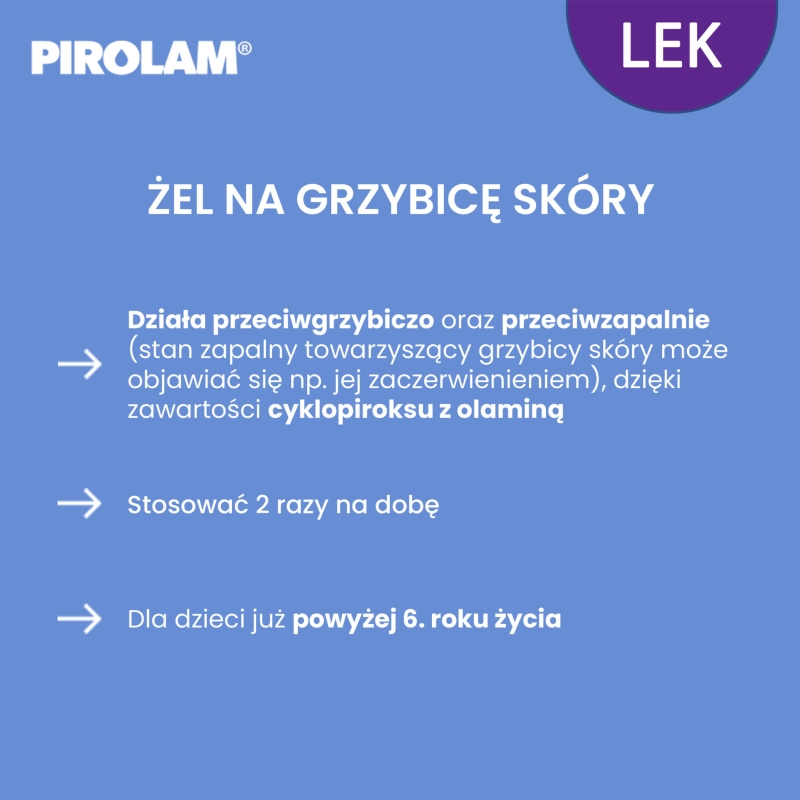 Pirolam, żel przeciwgrzybiczy do stosowania na skórę, tuba 20 g