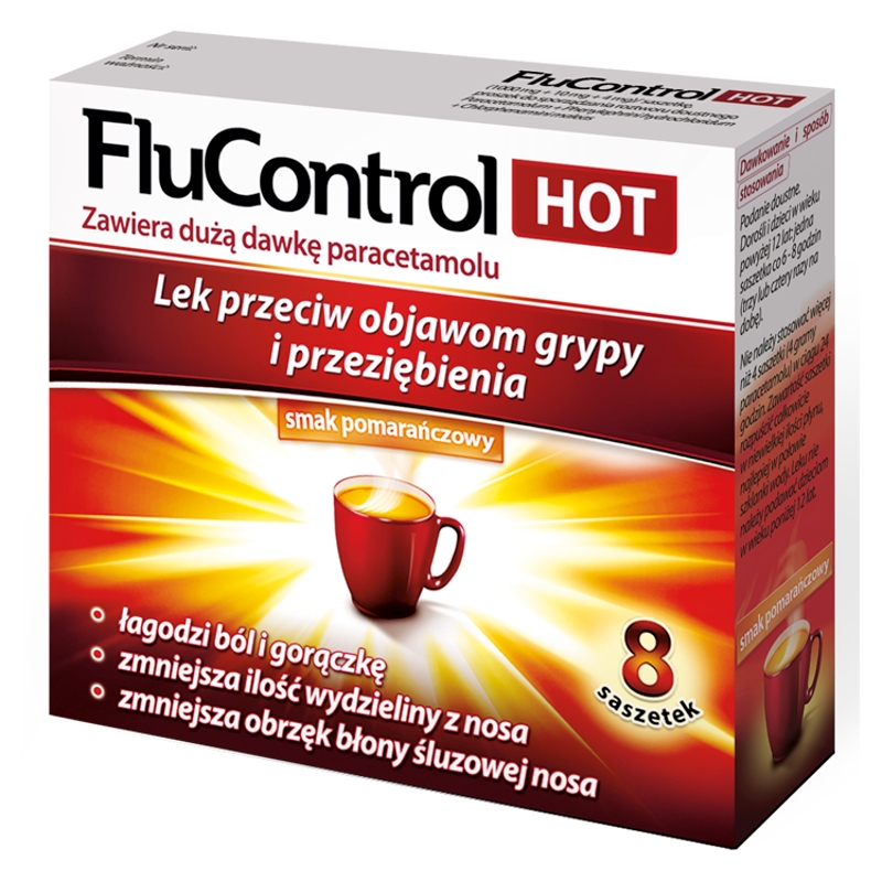 FluControl HOT, proszek przeciw objawom przeziębienia i grypy, 8 sasz.