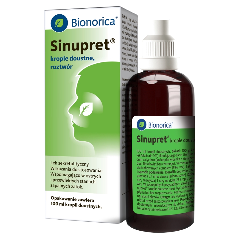 Sinupret, krople na ostre i przewlekłe stany zapalne zatok, butelka 100 ml