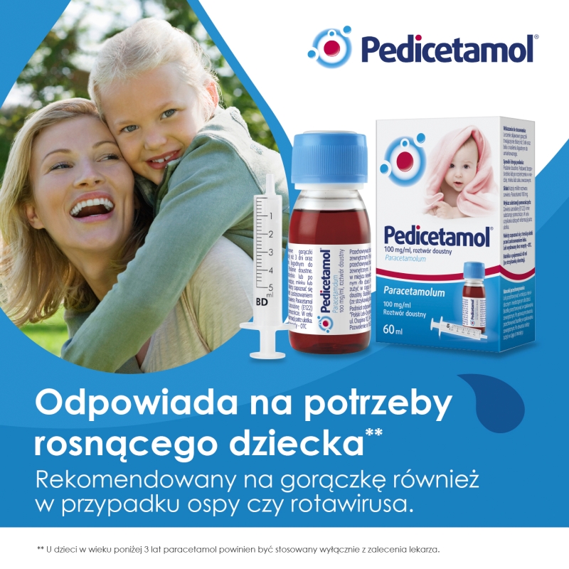 Pedicetamol, roztwór na gorączkę u dzieci, butelka 60 ml KRÓTKA DATA 31.08.2026