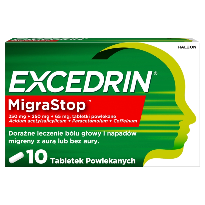 Excedrin Migra Stop, tabletki doraźne na bóle głowy i migreny, 10 szt.