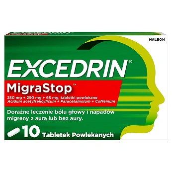 Excedrin Migra Stop, tabletki doraźne na bóle głowy i migreny, 10 szt.