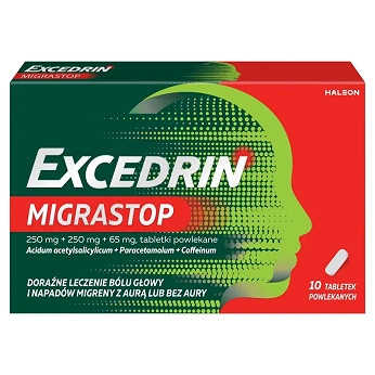 Excedrin Migra Stop, tabletki doraźne na bóle głowy i migreny, 10 szt.